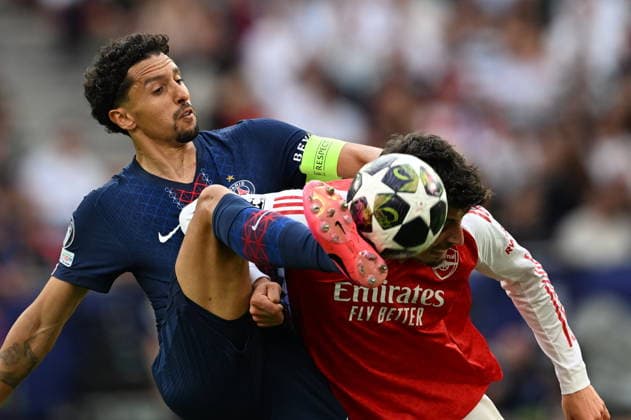 Paris Saint-Germain v Arsenal - UEFA Champions League final BUDAPEST, HUNGARY - MAY 30: Marquinhos (L) of Paris Saint-Germain in action during the UEFA Champions League final match between Paris Saint-Germain (PSG) and Arsenal at Puskas Arena in Budapest, Hungary, on May 30, 2026. Halil Sagirkaya Anadolu Budapest Hungary. Editorial use only. Please get in touch for any other usage.  Copyright: x2026xAnadoluxHalilxSagirkayax