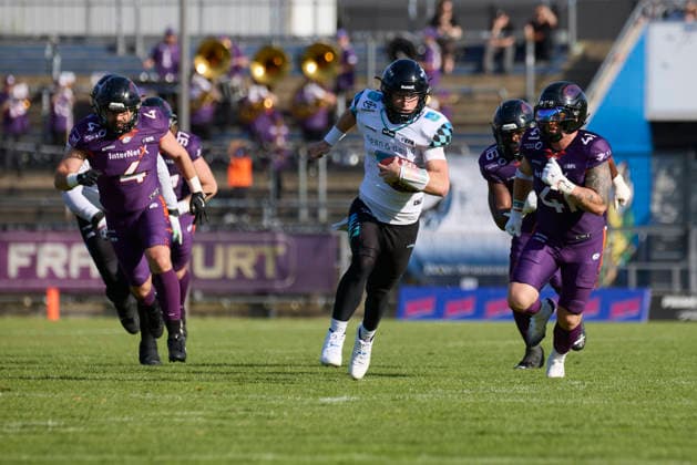 Frankfurt Galaxy Munich Ravens, American Football, European Football Alliance EFA , Season 2026, 30 05 2026 9 Russell Tabor QB, Munich Ravens on his way to a touchdown in the game between Frankfurt Galaxy and Munich Ravens in the European Football Alliance EFA in Frankfurt am Main, Germany Hessen Germany PARatFGY_SCHRICK_DSK_8661 1
