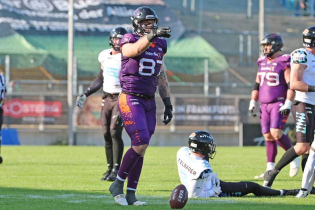 Tight End Adria Botella Moreno Frankfurt Galaxy Nr 87 successful , Frankfurt Galaxy Munich Ravens, American Football, EFA, The European Football Alliance, Season 2026, Bornheimer Hang, 30 05 2026, Frankfurt Bornheimer Hang Germany