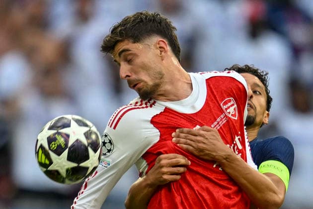 SOCCER - UEFA CL, PSG vs Arsenal BUDAPEST,HUNGARY,30.MAY.26 - SOCCER - UEFA Champions League, final, Paris Saint-Germain vs Arsenal FC. Image shows Kai Havertz (Arsenal) and Marquinhos (PSG).  GEPAxpictures xAvnixRetkoceri