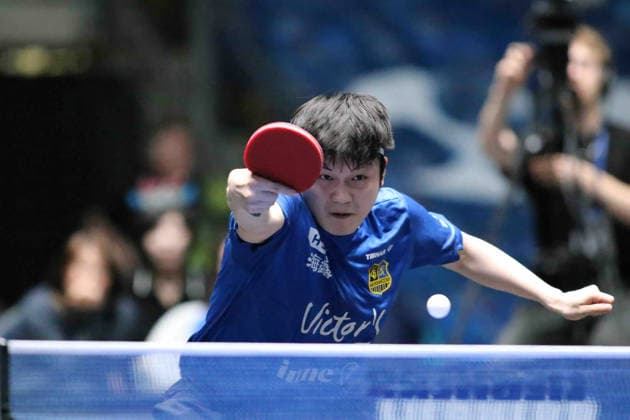 Fan Zhendong FC Saarbrücken TT during counter topspin against kirill Geramenko SV Werder Bremen GER Frankfurt TTBL Liebherr Finale Four FC Saarbruecken vs SV Werder Bremen, Table Tennis Suewag Energie Arena 30 05 2026 GER Frankfurt TTBL Liebherr Finale Four Table Tennis Suewag Energie Arena Deutsche Meiterschaft 30 05 2026 Frankfurt Copyright: xEibner-Pressefoto JoergxHirschx EP_JHH