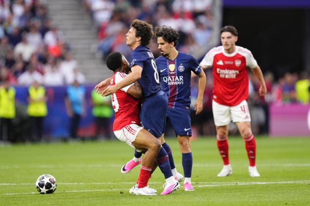 Paris Saint-Germain v Arsenal - UEFA Champions League final BUDAPEST, HUNGARY - MAY 30: Myles Lewis-Skelly left-back of Arsenal and England and Joao Neves defensive midfield of PSG and Portugal during the UEFA Champions League Final 2026 match between Paris Saint-Germain and Arsenal FC at Puskas Arena on May 30, 2026 in Budapest, Hungary. Jose Hernandez Anadolu Budapest Hungary. Editorial use only. Please get in touch for any other usage.  Copyright: x2026xAnadoluxJosexHernandezx
