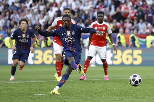 BUDAPEST - Ousmane Dembele of Paris Saint-Germain scores a penalty during the UEFA Champions League final between Paris Saint-Germain and Arsenal FC at the Puskas Arena on 30 May 2026, Budapest, Hungary. MAURICE VAN STEEN ANP UEFA Champions League Final 2026 2025-2026 xVIxANPxSportx xMauricexvanxSteenxIVx 559687275 originalFilename: 559687275.jpg