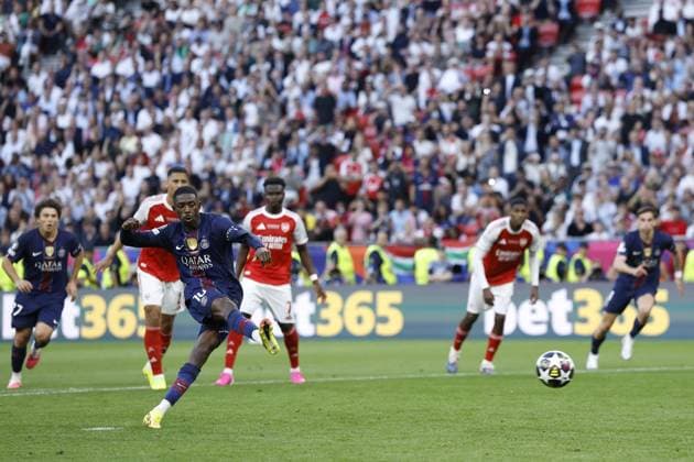 BUDAPEST - Ousmane Dembele of Paris Saint-Germain scores a penalty during the UEFA Champions League final between Paris Saint-Germain and Arsenal FC at the Puskas Arena on 30 May 2026, Budapest, Hungary. MAURICE VAN STEEN ANP UEFA Champions League Final 2026 2025-2026 xVIxANPxSportx xMauricexvanxSteenxIVx 559687283 originalFilename: 559687283.jpg
