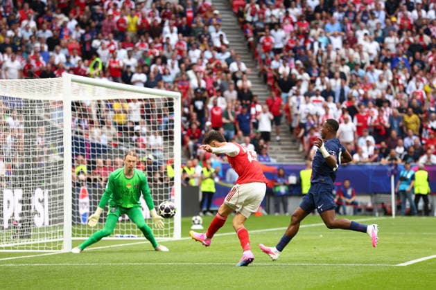 May 30, 2026, Budapest, Hungary: KAI HAVERTZ of Arsenal shoots and scores his side s first goal in the UEFA Champions League 2025 26 final between Paris Saint-Germain and Arsenal FC at the Puskas Arena in Budapest, Hungary. Soccer 2026: UEFA Champions League Final: PSG : Arsenal  - ZUMAc179 20260530_zep_c179_014 Copyright: xMickaelxChavetx