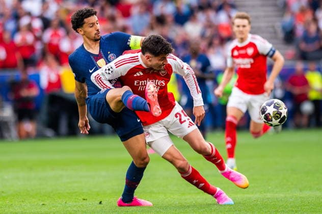 2026.05.30 Budapeszt pilka nozna Final Liga Mistrzow sezon 2025 2026 PSG - Arsenal Londyn N z Marquinhos Kai Havertz Foto Gleb Soboliev PressFocus 2026.05.30 Budapest Football - UEFA Champions League final season 2025 2026 PSG - Arsenal London Marquinhos Kai Havertz Credit: Gleb Soboliev PressFocus NEWSPIX.PL --- newspix.pl POLAND OUT! 