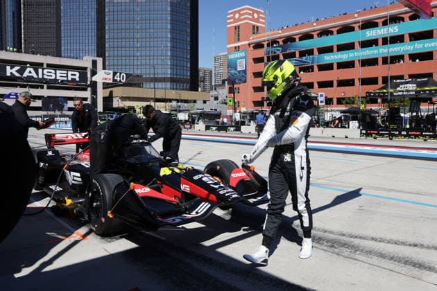 Mike Schumacher GER Honda 47 has retired after the 2 free practice runs around his race car, pit lane, GP Detroit, Michigan, USA, 30 05 2026, Indycar Series, Rahal Lettermann Lanigan Racing,