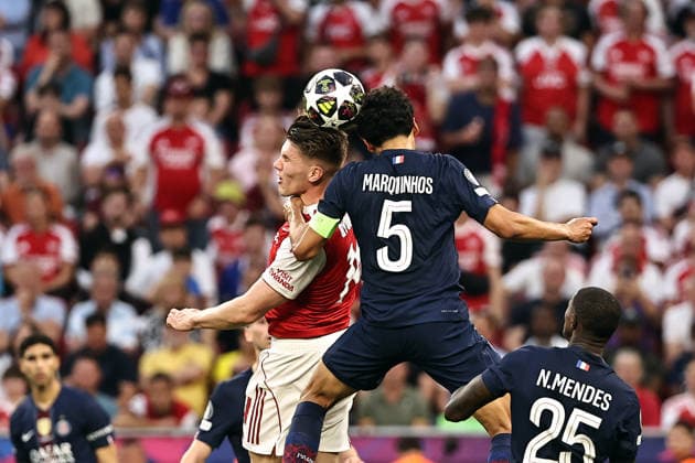 GER, Champions League, Paris St Germain vs FC Arsenal 30 05 2026, Puskas ArÃ na, Budapest, GER, Champions League, Paris St Germain vs FC Arsenal in picture Viktor Gyökeres FC Arsenal, 14 in header duel Marquinhos Paris St Germain, 05 nordphotoxGmbHx xSJS nph00070