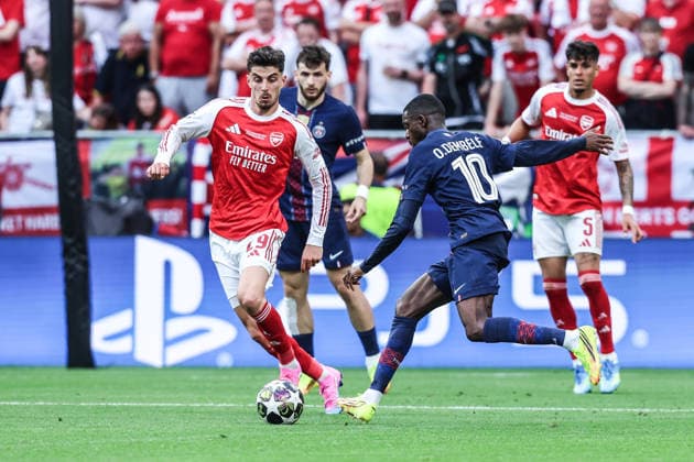 Sport, Football, UEFA Champions League Season 2025 2026 Final Paris Saint Germain FC Arsenal 30 05 2026, Puskas Arena Budapest Kai Havertz Arsenal Ousmane Dembele Paris Budapest Puskas Arena Hungary