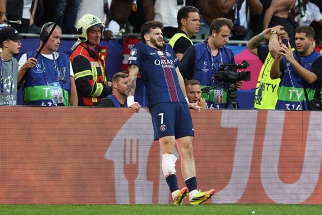 Khvicha Kvaratskhelia of PSG reacts during the 2025 2026 Champions League Final football match between Paris Saint Germain and Arsenal FC at Puskas Arena stadium in Budapest (Hungary), May 30th, 2026. CesarexPurini