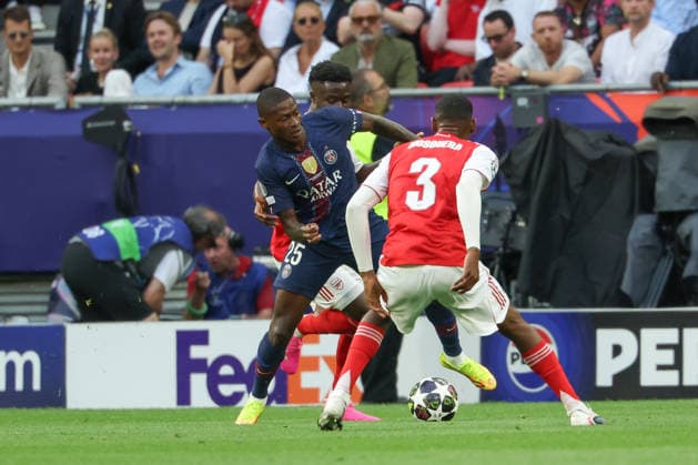 30 05 2026, xzstx, Football UEFA Champions League Final 2026, Paris St Germain FC Arsenal London v l Nuno Mendes Paris, 25 Bukayo Saka Arsenal, 7 DFL DFB REGULATIONS PROHIBIT ANY USE OF PHOTOGRAPHS as IMAGE SEQUENCES and or QUASI VIDEO Budapest