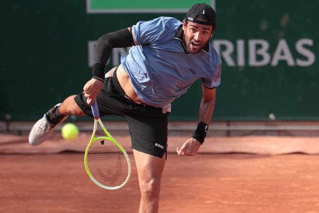 RECORD DATE NOT STATED 30th May 2026; Roland Garros, Paris, France; 2026 French Open Tennis, Day 12; Matteo Berrettini (ITA) serves to Francisco Comesana (ARG) JonxBromley