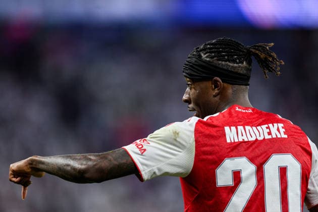 260530 Noni Madueke of Arsenal during the UEFA Champions League final match between Paris Saint Germain and Arsenal on May 30, 2026 in Budapest Photo Maxim Thore BILDBYRAN kod MT MT1056 fotboll football soccer fotball uefa champions league champions league paris saint germain arsenal bbeng  Copyright: MAXIMxTHORE BB260530MT182