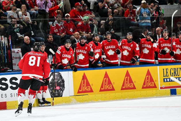 ZURICH, SWITZERLAND MAY 30 Dylan Holloway of Canada celebrates his goal during the 2026 IIHF Ice Hockey World Championship Switzerland game between Canada and Finland at Swiss Life Arena on May 30, 2026 in Zurich, Zurich Zurich Swiss Life Arena Zurich Switzerland Copyright: xJustPictures.ch AndreaxBrancax jp-en-EuSpIm-JP7_ANB_FinCze_30052026_5831