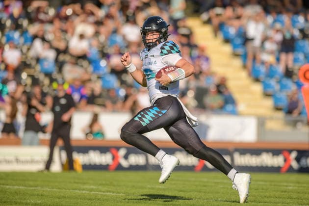 Russell Tabor (Munich Ravens, 09) runs for a touchdown, Frankfurt Galaxy vs Munich Ravens, American Football, European Football Alliance, Week 3, 2026, 30.05.2026, Frankfurt PSD Bank Arena Germany Copyright: xFootxBowlxPressexFotoxAgentur JUx