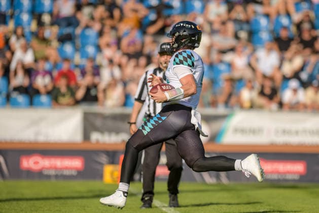 Bastian Roppelt (Frankfurt Galaxy, 09) runs for a touchdoown, Frankfurt Galaxy vs Munich Ravens, American Football, European Football Alliance, Week 3, 2026, 30.05.2026, Frankfurt PSD Bank Arena Germany Copyright: xFootxBowlxPressexFotoxAgentur JUx