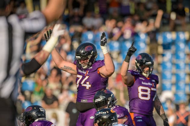 touchdown celebration Galaxy, Frankfurt Galaxy vs Munich Ravens, American Football, European Football Alliance, Week 3, 2026, 30.05.2026, Frankfurt PSD Bank Arena Germany Copyright: xFootxBowlxPressexFotoxAgentur JUx
