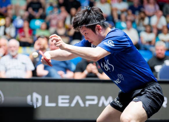 Olympic champion Fan Zhendong China from 1 FC Saarbrücken TT in the semi-finals of the TTBL Final Four Olympic champion Fan Zhendong China from 1 FC Saarbrücken TT in action in the semi-finals of the TTBL Final Four in Frankfurt at the Süwag Energie Arena on May 30, 2026 Frankfurt am Main Süwag Energie ARENA Hessen Germany