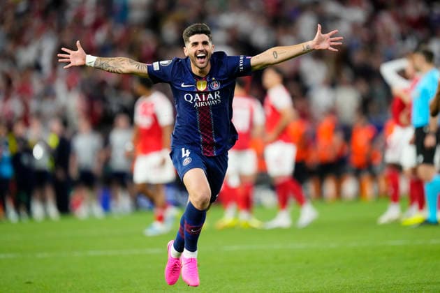 Paris Saint-Germain v Arsenal FC - UEFA Champions League Final 2026 Lucas Beraldo centre-back of PSG and Brazil celebrates his goal in the penalty shoot-out during the UEFA Champions League Final 2026 match between Paris Saint-Germain and Arsenal FC at Puskas Arena on May 30, 2026 in Budapest, Hungary. Budapest Hungary  Copyright: xJosexBretonx originalFilename:bretonhernandez-parissai260530_npWoP.jpg