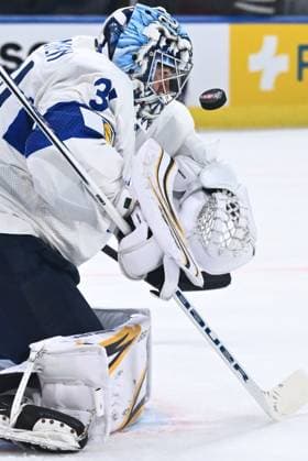 Goalkeeper Justus Annunen of Finland during the semifinal match Canada vs Finland at the 2026 IIHF Ice hockey, Eishockey World Championship, WM, Weltmeisterschaft on May 30, 2026, Zurich, Switzerland. (CTKxPhoto RadekxPetrasek) CTKPhotoP2026053005705  CTKPhotoP2026053005705