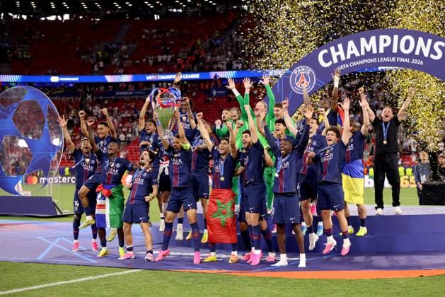 Paris Saint-Germain celebrates with the trophy after winning the UEFA Champions League Paris Saint-Germain v Arsenal, UEFA Champions League, Final, Football, Puskas Arena, Budapest, Hungary - 30 May 2026Budapest Puskas Arena Hungary EDITORIAL USE ONLY No use with unauthorised audio, video, data, fixture lists, club league logos or live services. Online in-match use limited to 120 images, no video emulation. No use in betting, games or single club league player publications. Copyright: xAhmadxMora Shutterstockx 16902827en
