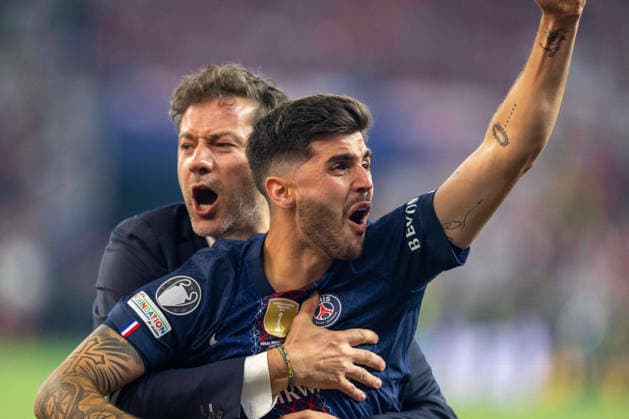 SOCCER - UEFA CL, PSG vs Arsenal BUDAPEST,HUNGARY,30.MAY.26 - SOCCER - UEFA Champions League, final, Paris Saint-Germain vs Arsenal FC. Image shows the rejoicing of Lucas Beraldo (PSG).  GEPAxpictures xAvnixRetkoceri