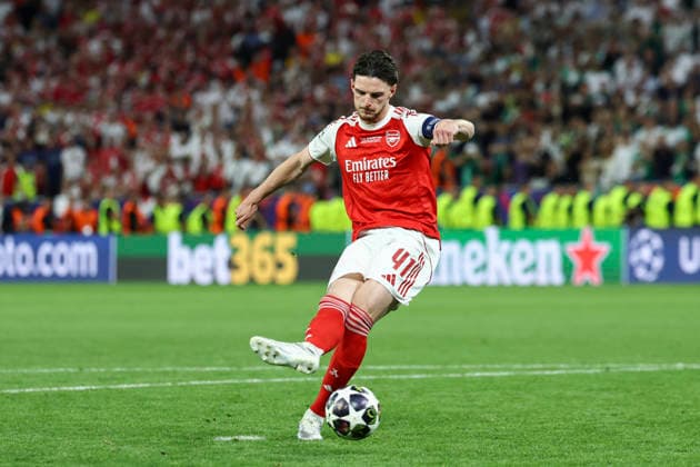 Paris Saint-Germain v Arsenal, UEFA Champions League Arsenal midfielder Declan Rice (41) penalty during a penalty shoot-out during the Paris Saint-Germain v Arsenal UEFA Champions League Final match at the Puskas Arena, Budapest, Hungary on 30 May 2026 Credit: Ian Stephen Every Second Media Editorial use only. All images are copyright Every Second Media Limited. No images may be reproduced without prior permission. Copyright: xIMAGO EveryxSecondxMediax ESM-2017-0111 IanxStephenx xEveryxSecondxMediax