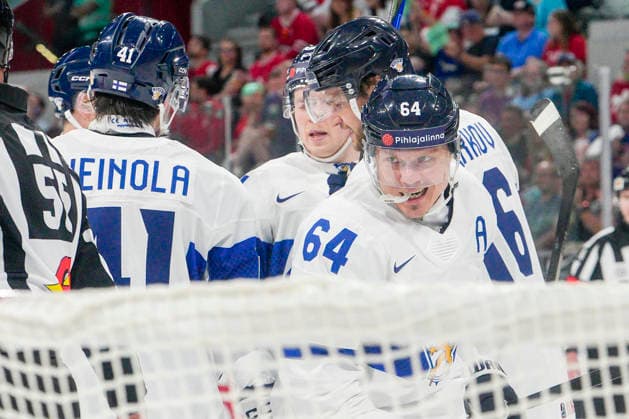 ZURICH, SWITZERLAND MAY 30 Finland celebrates his second goal during the 2026 IIHF Ice Hockey World Championship Switzerland game between Canada and Finland at Swiss Life Arena on May 30, 2026 in Zurich, Zurich Zurich Swiss Life Arena Zurich Switzerland Copyright: xJustPictures.ch JarixPestelaccix jp-en-EuSpIm-JP6_JAR_Canada_Finland_30May2026_00118