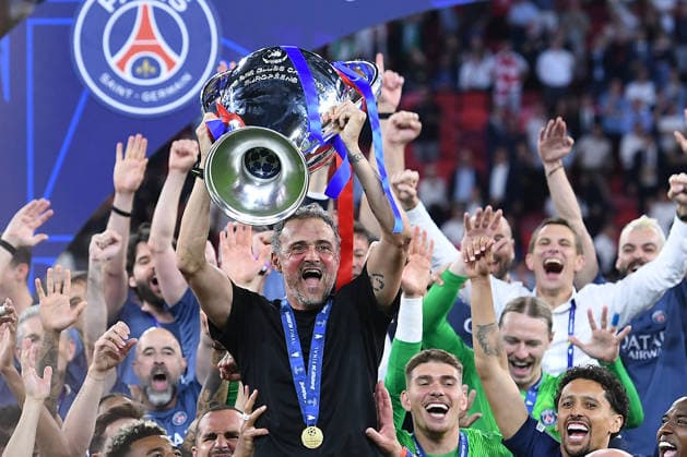 Soccer Champions League Final Paris Saint Germain FC Arsenal on 30 05 2026 at the Puskas Arena in Budapest Luis Enrique coach head coach Paris with the Champions League trophy xRx