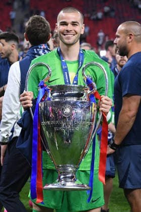 Soccer Champions League Final Paris Saint Germain FC Arsenal on 30 05 2026 at the Puskas Arena in Budapest Lucas Chevalier Paris with the Champions League trophy xRx