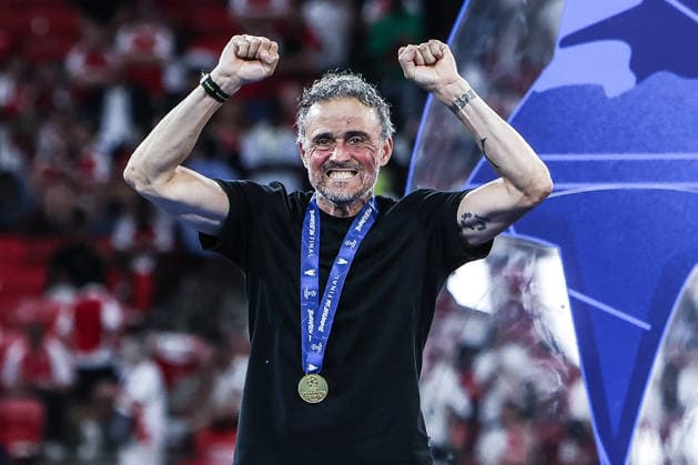 Sport, Football, UEFA Champions League season 2025 2026 final Paris Saint Germain FC Arsenal 30 05 2026, Puskas Arena Budapest Paris Saint Germain is the winner of the UEFA Champions League, Luis Enrique coach head coach Paris is happy Budapest Puskas Arena Hungary