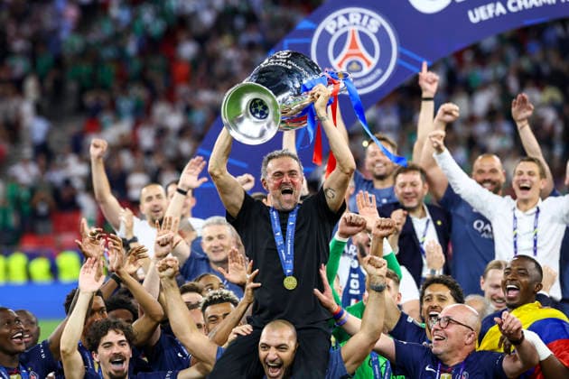 Paris Saint-Germain v Arsenal, UEFA Champions League Paris Saint-Germain Manager Luis Enrique ESP lifts the trophy during the Paris Saint-Germain v Arsenal UEFA Champions League Final match at the Puskas Arena, Budapest, Hungary on 30 May 2026 Credit: Ian Stephen Every Second Media Editorial use only. All images are copyright Every Second Media Limited. No images may be reproduced without prior permission. Copyright: xIMAGO EveryxSecondxMediax ESM-2017-0127 IanxStephenx xEveryxSecondxMediax