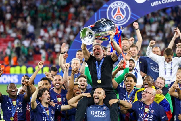 Paris Saint-Germain v Arsenal, UEFA Champions League Paris Saint-Germain Manager Luis Enrique ESP lifts the trophy during the Paris Saint-Germain v Arsenal UEFA Champions League Final match at the Puskas Arena, Budapest, Hungary on 30 May 2026 Credit: Ian Stephen Every Second Media Editorial use only. All images are copyright Every Second Media Limited. No images may be reproduced without prior permission. Copyright: xIMAGO EveryxSecondxMediax ESM-2017-0130 IanxStephenx xEveryxSecondxMediax
