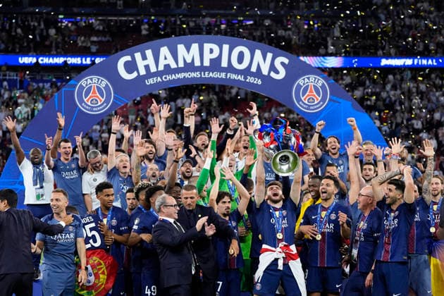 May 30, 2026, Budapest, Budapest, Hungary: Players of PSG celebrates with the trophy after winning the UEFA Champions League Final 2026 match between Paris Saint-Germain and Arsenal FC at Puskas Arena on May 30, 2026 in Budapest, Hungary. Budapest Hungary - ZUMAa181 20260530_zaa_a181_202 Copyright: xDennisxAgyemanx