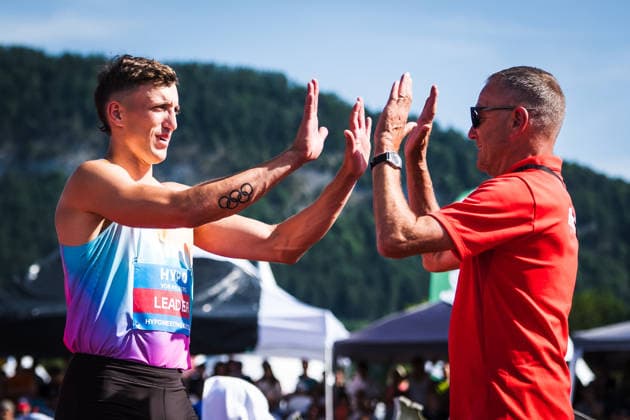 51 Hypomeeting, Goetzis AT , 30 05 2026 GOETZIS, SWITZERLAND MAY 30 Simon EHAMMER of Switzerland, left, and his coach Karl Wyler during the high jump of the mens decathlon at the 51 Hypomeeting, Goetzis AT on May 30, 2026 in Goetzis, Switzerland Copyright: xBEAUTIFULxSPORTS UlfxSchillerx