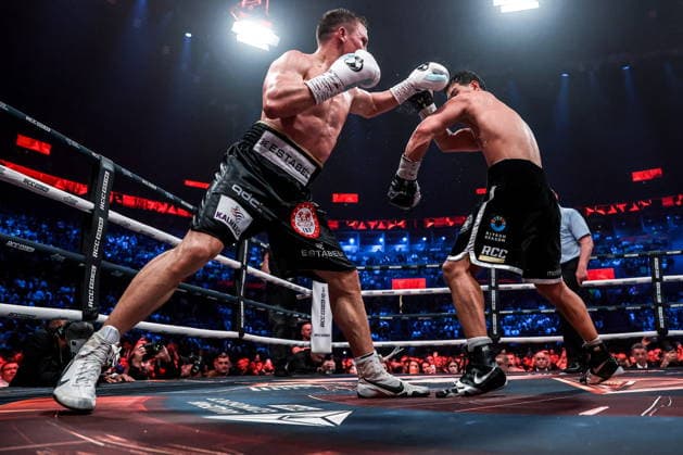 RUSSIA, YEKATERINBURG - MAY 31, 2026: Germany s Michael Eifert (L) and Russia s Dmitry Bivol fight in their main event bout over the IBF and WBA World Light Heavyweight Champion titles as part of an RCC Boxing event at the UGMK Arena RCC Boxing Event In Yekaterinburg, Russia  - ZUMAt113 20260531_zaa_t113_018 Copyright: xDonatxSorokinx