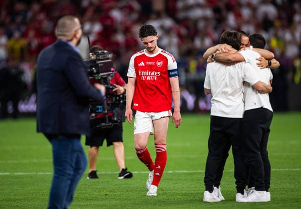 260530 Declan Rice of Arsenal looks dejected after the UEFA Champions League final match between Paris Saint Germain and Arsenal on May 30, 2026 in Budapest Photo Maxim ThorÃ BILDBYRAN kod MT MT1056 fotboll football soccer fotball uefa champions league champions league paris saint germain arsenal bbeng interiör depp  Copyright: MAXIMxTHORE BB260530MT318