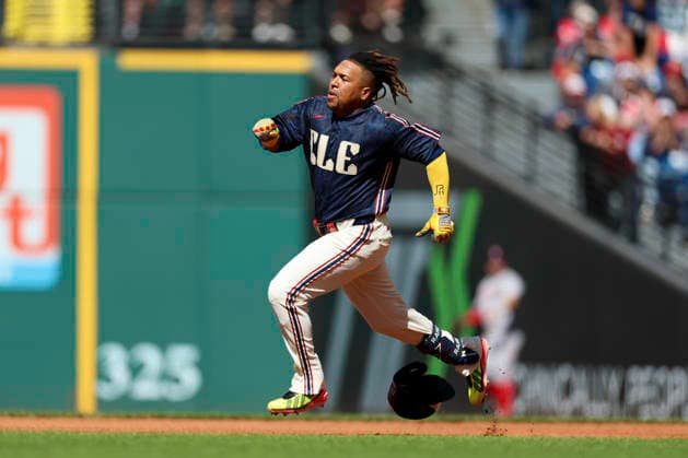 May 30, 2026: Cleveland Guardians third baseman Jose RamoÂrez (11) runs towards second base during the second inning of the Major League Baseball game between the Boston Red Sox and Cleveland Guardians at Progressive Field in Cleveland, Ohio. CSM Cleveland United States of America - ZUMAc04_ 20260530_zma_c04_014 Copyright: xBrianxFisherx