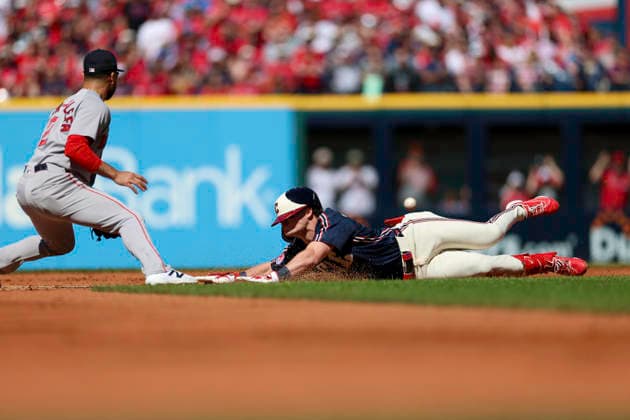 May 30, 2026: Cleveland Guardians second baseman Travis Bazzana (37) slides head first towards second base during the first inning of the Major League Baseball game between the Boston Red Sox and Cleveland Guardians at Progressive Field in Cleveland, Ohio. CSM Cleveland United States of America - ZUMAc04_ 20260530_zma_c04_012 Copyright: xBrianxFisherx