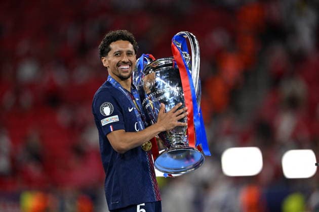 UEFA Champions League - PSG Is The European Champion Marquinhos of Paris Saint Germain lifts the UEFA Champions League trophy after the UEFA Champions League Final between Paris Saint-Germain and Arsenal at Puskas Arena in Budapest, Hungary on May 30, 2026. PSG wins its second Champions League title. Photo by Alexis Jumeau ABACAPRESS.COM Budapest Hungary  Copyright: xJumeauxAlexis ABACAx