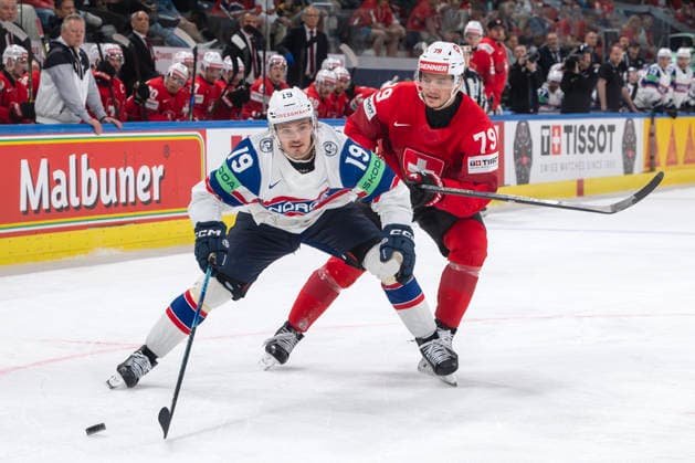 OSTREM SALSTEN Havard, NOR, re Calvin Thürkauf, SUI, Switzerland Norway, semi-final, Ice Hockey World Championship, Zurich 30 05 2026