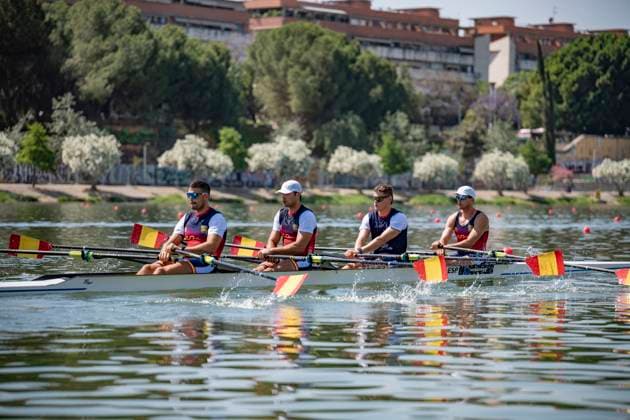 Seville, Spain. 30 May 2026. Rowers Manel Balastegui, Igor Teixidor Buch, Gonzalo Garcia Ferrero and Jordi Jofre I Senciales (Spain) ahead of the M4x Men s Quadruple Sculls Semifinal 2 Race at the World Rowing Cup 1 2026 at CEAR La Cartuja. Copyright: xDavidxSarmientox xVWPicsx DSG-0856