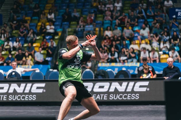 30 05 2026 Table tennis, men, TTBL, Bundesliga, playoff, Final Four, 1 FC Saarbrücken, Borussia Düsseldorf, TTC Schwalbe Bergneustadt, SV Werder Bremen, semi-final Mattias Karlsson Bremen9 Frankfurt am Main, Süwag Energi Hessen Germany P1103067-2