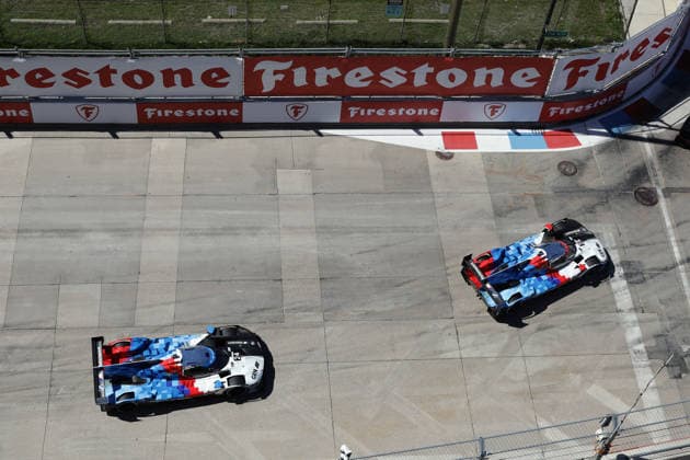 Phillipp Eng AUT Marco Wittmann GER BMW M Hybrid V8 25 ahead of Sheldon van der Linde RSA Dries Vanthoor BEL BMW M Hybrid V8 24 in a row in the race, BMW M Team WRT, GP Detroit, Michigan, USA, 30 05 2026, IMSA Racing Series