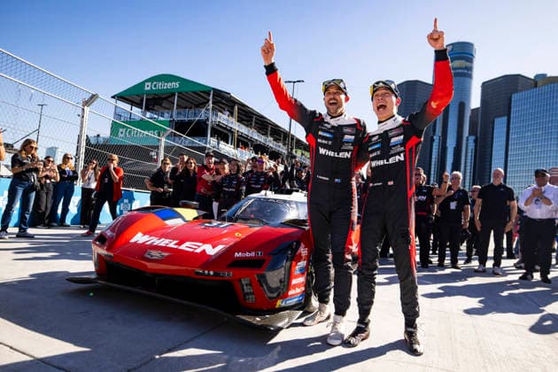 AUTO - IMSA - DETROIT SPORTS CAR CLASSIC 2026 31 AITKEN Jack (gbr), BAMBER Earl (nzl), Cadillac Whelen, Cadillac V-Series.R, celebrating their win during the Chevrolet Detroit Sports Car Classic, 5th round of the 2026 2026 IMSA SportsCar Championship, on the Streets of Detroit, from May 29 to 31, 2026 in Detroit, Michigan, United States of America - DetroitUnited States Copyright: xJULIENxDELFOSSEx