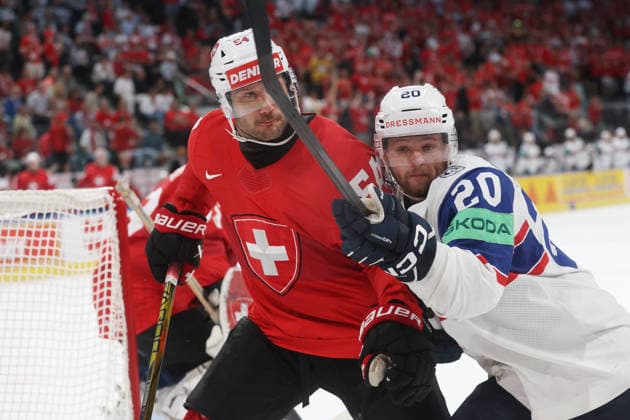 30 05 2026 Swiss Life Arena Zurich , SWITZERLAND, Mens Ice Hockey IIHF World Championship Zurich 2026 Semifinal SUI NOR Christian Marti li,SUI against Emilio Pettersen NOR