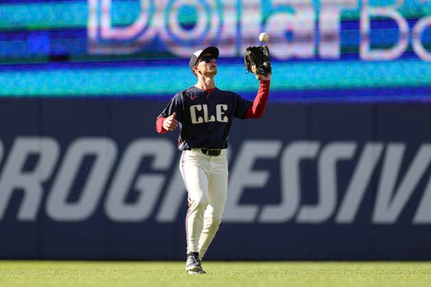 May 30, 2026: Cleveland Guardians left fielder Stuart Fairchild catches a fly ball hit by Boston Red Sox right fielder Wilyer Abreu (52) during the seventh inning of the Major League Baseball game between the Boston Red Sox and Cleveland Guardians at Progressive Field in Cleveland, Ohio. CSM Cleveland United States of America - ZUMAc04_ 20260530_zma_c04_042 Copyright: xBrianxFisherx