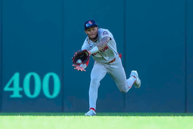 May 30, 2026: Boston Red Sox center fielder Ceddanne Rafaela (3) catches a fly ball during the eighth inning of the Major League Baseball game between the Boston Red Sox and Cleveland Guardians at Progressive Field in Cleveland, Ohio. CSM Cleveland United States of America - ZUMAc04_ 20260530_zma_c04_024 Copyright: xBrianxFisherx