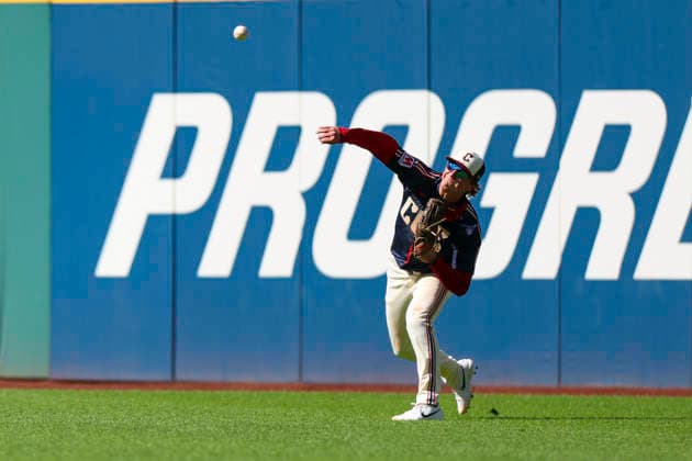 May 30, 2026: Cleveland Guardians right fielder Petey Halpin (0) throws the back to the infield after making a catch during the fourth inning of the Major League Baseball game between the Boston Red Sox and Cleveland Guardians at Progressive Field in Cleveland, Ohio. CSM Cleveland United States of America - ZUMAc04_ 20260530_zma_c04_026 Copyright: xBrianxFisherx