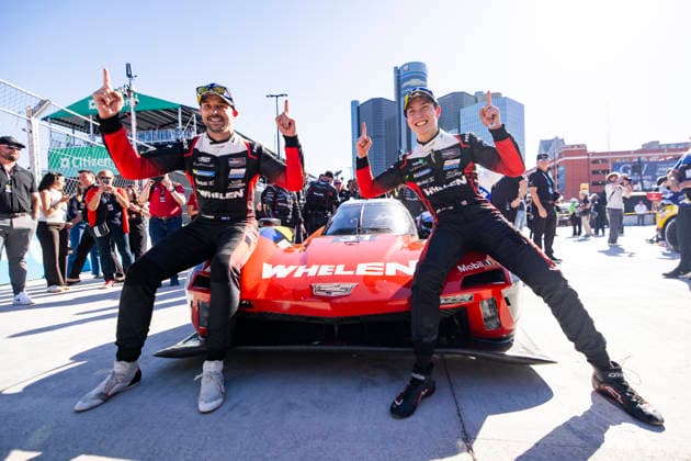 AUTO - IMSA - DETROIT SPORTS CAR CLASSIC 2026 31 AITKEN Jack (gbr), BAMBER Earl (nzl), Cadillac Whelen, Cadillac V-Series.R, celebrating their win during the Chevrolet Detroit Sports Car Classic, 5th round of the 2026 2026 IMSA SportsCar Championship, on the Streets of Detroit, from May 29 to 31, 2026 in Detroit, Michigan, United States of America - DetroitUnited States Copyright: xJULIENxDELFOSSEx